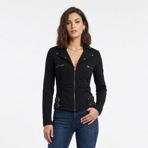 Oh Yes Moto Jacket Buckle Details Black Stretch Goth Grunge Sz S-M